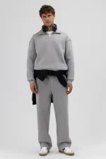 Oversize Fermuarlı Dik Yaka Sweatshirt Gri