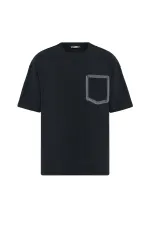 Bisiklet Yaka Cepli Oversize Tişört Siyah