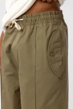 Pantalon ample en gabardine à lacets, kaki