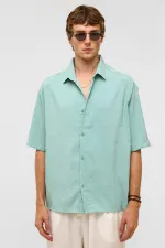Basic Oversize Short-Sleeved Modal Shirt Turquoise