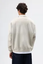 Sweat-shirt oversize à col zippé, beige