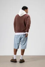 Sweat à capuche imprimé oversize, couleur café