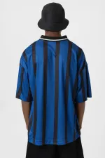 Oversize Baskılı Forma Tişört İndigo