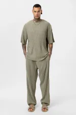 Basic Oversize Bisiklet Yaka Ottoman Takım Haki