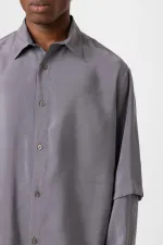 Çift Kol Detaylı Oversize Gömlek Gri
