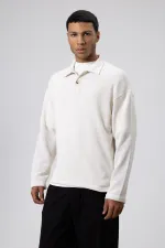 Oversize Polo Yaka Triko Kazak Ekru