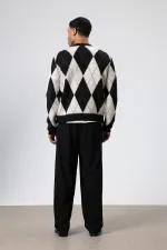 Baklava Desenli Oversize Kazak Siyah