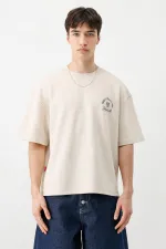 Kısa Kollu Boxy Fit Baskılı Tişört Taş