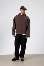 Basic Oversize Seamless Hooded Sweatshirt, Brown