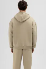 Sweat-shirt à capuche basique oversize zippé kaki