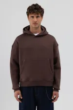 Basic Hooded Boxy Fit Sweatshirt Brown