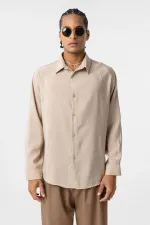 Oversize Modal Kumaş Gömlek Bej