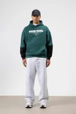 Sweat à capuche imprimé oversize, bleu marine