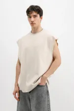 Oversize Kolsuz Basic Tişört Taş Oversize Kolsuz Basic Tişört Taş