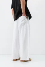 Super Baggy Fit Keten Pantolon Ekru