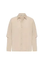 Chemise oversize à manches doubles, beige