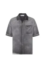 Yıkamalı Kısa Kollu Oversize Gömlek Siyah