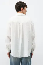 Modal Kumaş Cepli Oversize Gömlek Ekru