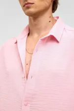 Oversize Kısa Kollu Müslin Kumaş Gömlek Pembe