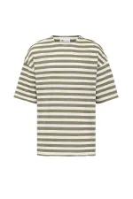 T-shirt rayé oversize en maille kaki