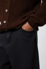 V Yaka Düğmeli Örgü Hırka Kazak Kahve