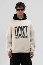 Çift Renk Baskılı Oversize Sweatshirt Taş