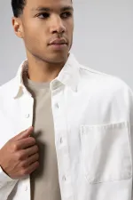 Oversize Gabardin Gömlek Ceket Beyaz