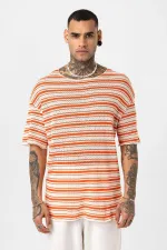 T-shirt rayé oversize en maille orange