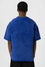 Yıkamalı Basic Oversize Tişört Saks