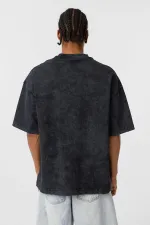 Yıkamalı Cep Detaylı Oversize Tişört Siyah