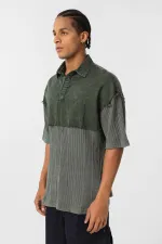Washed Oversize Polo Shirt Khaki