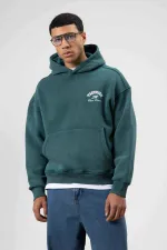 Oversize Yıkamalı Boxy Fit Kapüşonlu Sweatshirt Nefti