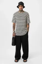Striped Oversize Knit T-Shirt Black