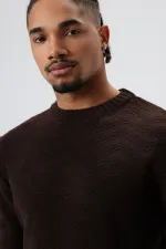 Crew Neck Oversize Knitted Sweater, Coffee