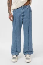 Relaxed Fit Jeans with Stitching Detail, Light Blue Melange