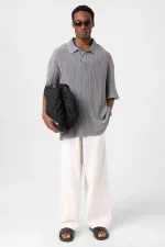 Polo Yaka Oversize Triko Gri