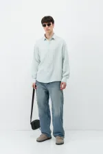 Chemise oversize en coton texturé bleu