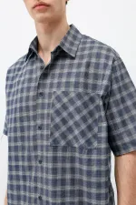 Chemise oversize à manches courtes à carreaux, bleu marine