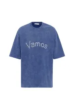 Yıkamalı Düğme Detaylı Oversize Tişört İndigo