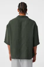 Oversize Short Sleeve Modal Fabric Shirt Khaki