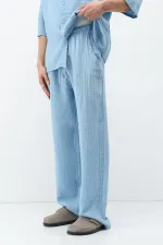 Müslin Kumaş Rahat Kalıp Keten Takım Bebe Mavi