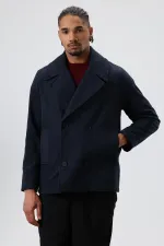 Veste courte oversize croisée en cachemire, bleu marine