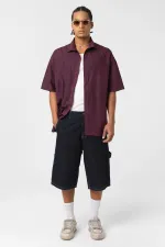 Oversize Washed Poplin Shirt, Burgundy