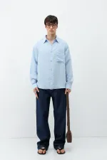 Chemise oversize rayée en modal bleu ciel