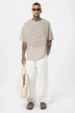 T-shirt rayé oversize en maille, marron