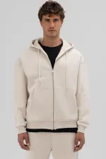 Sweat à capuche oversize basique zippé couleur pierre