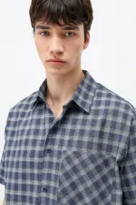 Chemise oversize à manches courtes à carreaux, bleu marine