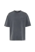 Yıkamalı Oversize Arka Baskılı Tişört Siyah