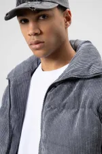 Oversize Kadife Şişme Mont Füme