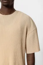 Basic Oversize Crew Neck Ottoman Suit Beige